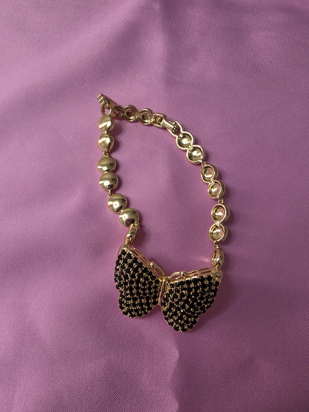 Gold Butterfly Bracelet with Black Crystal Accents